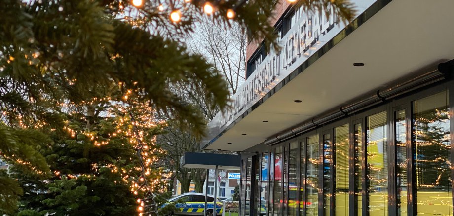 View of the Tourist Information through a Christmas tree