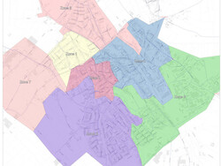 Stadtplan mit farbig markierten Flächen
